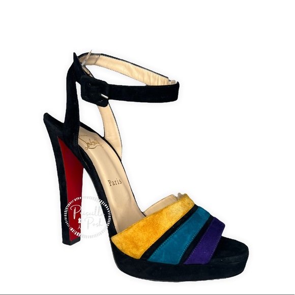 Christian Louboutin Color Block Viva Bella 140 Veau Velours Sandals Platform - Picture 3 of 15